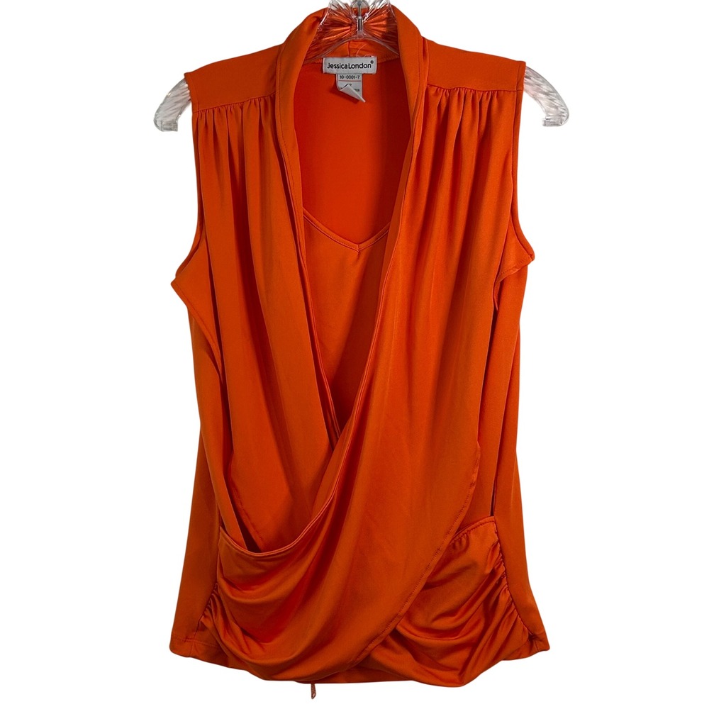 Jessica London Orange Draped Surplice Sleeveless Blouse‎ Shawl Collar Size 12